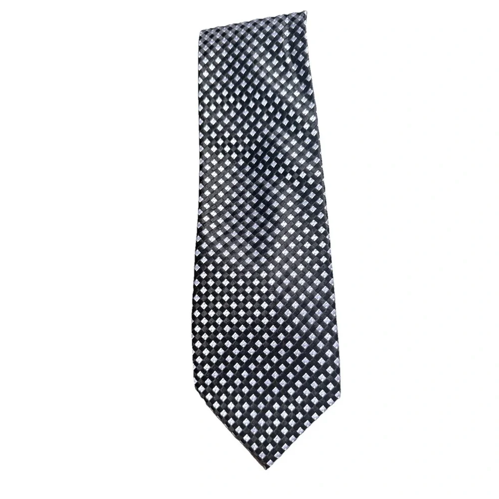 Michael Kors 100% Silk Tie, Black with Silver and Gold Geometric shapes, 3